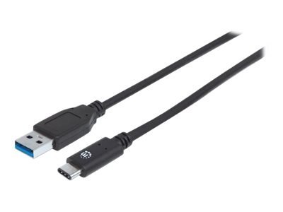 Manhattan USB-C to USB-A Cable, 1m, Male to Male, 10 Gbps (USB 3.2 Gen2 aka USB 3.1), 3A (fast charging), SuperSpeed+ USB, Black