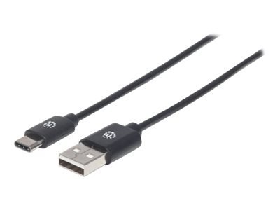 Manhattan USB-C to USB-A Cable, 1m, Male to Male, Black, 480 Mbps (USB 2.0), Hi-Speed USB, Lifetime Warranty, Polybag - Kabel US