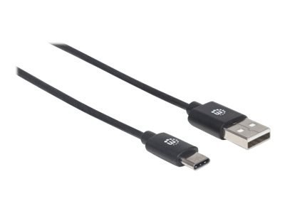 Manhattan USB-C to USB-A Cable, 1m, Male to Male, Black, 480 Mbps (USB 2.0), Hi-Speed USB, Lifetime Warranty, Polybag - Kabel US