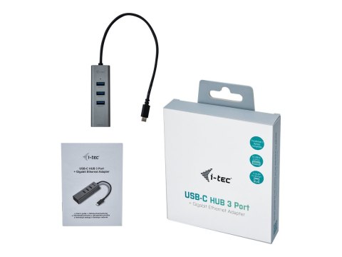 I-Tec USB-C Metal 3-Port - Koncentrator - 3 x SuperSpeed USB 3.0 + 1 x 10/100/1000 - stacjonarny