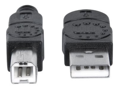 Manhattan USB-A to USB-B Cable, 1m, Male to Male, 480 Mbps (USB 2.0), Hi-Speed USB, Black, Lifetime Warranty, Polybag - Kabel US