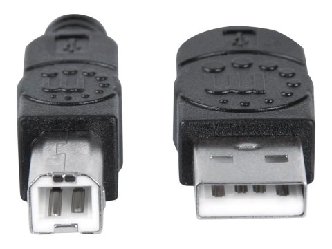 Manhattan USB-A to USB-B Cable, 1m, Male to Male, 480 Mbps (USB 2.0), Hi-Speed USB, Black, Lifetime Warranty, Polybag - Kabel US