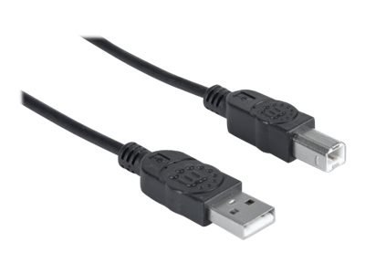 Manhattan USB-A to USB-B Cable, 1m, Male to Male, 480 Mbps (USB 2.0), Hi-Speed USB, Black, Lifetime Warranty, Polybag - Kabel US