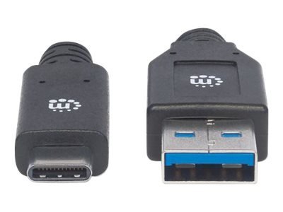 Manhattan USB-C to USB-A Cable, 3m, Male to Male, 5 Gbps (USB 3.2 Gen1 aka USB 3.0), 3A (fast charging), SuperSpeed USB, Black, 