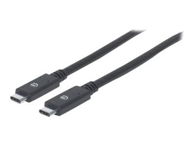 Manhattan USB-C to USB-C Cable, 2m, Male to Male, Black, 5 Gbps (USB 3.2 Gen1 aka USB 3.0), 3A (fast charging), SuperSpeed USB, 