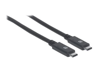 Manhattan USB-C to USB-C Cable, 2m, Male to Male, Black, 5 Gbps (USB 3.2 Gen1 aka USB 3.0), 3A (fast charging), SuperSpeed USB, 