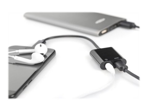 DIGITUS - Przejściówka z USB na złącze słuchawkowe - USB-C męski do mini-phone stereo 3.5 mm, USB-C żeński - 20 cm - czarny