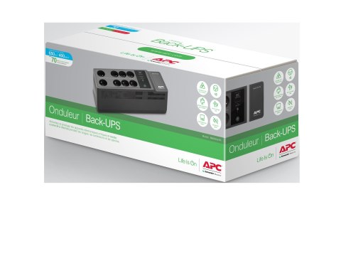 APC Back-UPS BE650G2-FR - UPS - AC 220/230 V - 400 wat - 650 VA - USB - złącza wyjściowe: 8 - Francja, Belgia - czarny
