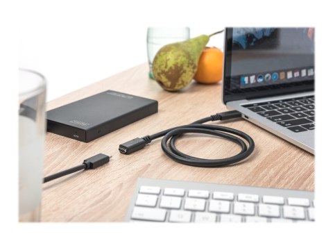 DIGITUS - Przedłużacz kabla USB - USB-C (M) do USB-C (F) - 20 V - 3 A - 2 m - obsługa 4K - czarny