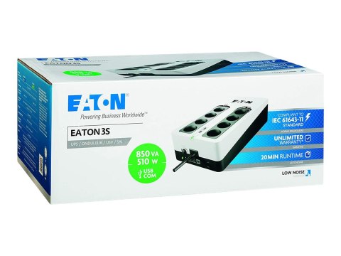 Eaton 3S 850 - UPS - AC 220-240 V - 510 wat - 850 VA - 1 faza - USB - złącza wyjściowe: 8