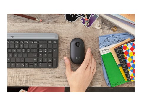 Logitech Pebble M350 - Mysz - optyczna - 3 przyciski - bezprzewodowa - 2.4 GHz, Bluetooth - odbiornik bezprzewodowy USB - grafit