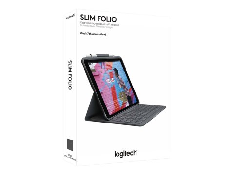 Logitech Slim Folio - Etui na klawiaturę - bezprzewodowa - Bluetooth - QWERTY - Wielka Brytania - grafitowy - dla Apple 10.2-inc