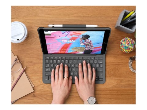 Logitech Slim Folio - Etui na klawiaturę - bezprzewodowa - Bluetooth - QWERTY - Wielka Brytania - grafitowy - dla Apple 10.2-inc