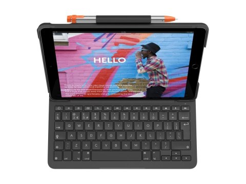 Logitech Slim Folio - Etui na klawiaturę - bezprzewodowa - Bluetooth - QWERTY - Wielka Brytania - grafitowy - dla Apple 10.2-inc