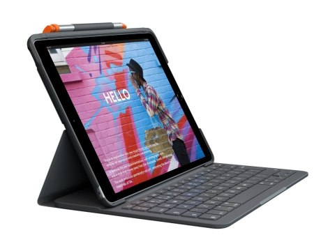 Logitech Slim Folio - Etui na klawiaturę - bezprzewodowa - Bluetooth - QWERTY - Wielka Brytania - grafitowy - dla Apple 10.2-inc