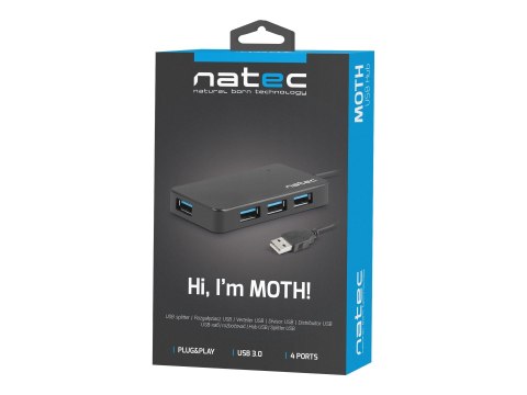 Natec MOTH - Koncentrator - 4 x SuperSpeed USB 3.0 - stacjonarny