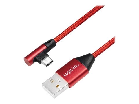 LogiLink - Kabel USB - USB-C (M) kątowe do USB (M) prosty - USB 2.0 - 5 V - 3 A - 1 m - czerwony, RAL 3024