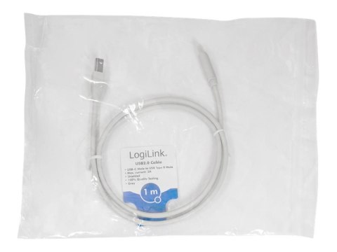 LogiLink - Kabel USB - USB Typ B (M) do USB-C (M) dwudrożny - USB 2.0 - 3 A - 1 m - szary
