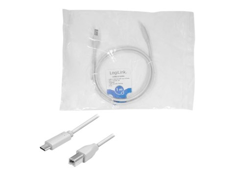 LogiLink - Kabel USB - USB Typ B (M) do USB-C (M) dwudrożny - USB 2.0 - 3 A - 1 m - szary