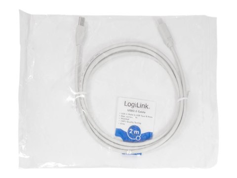 LogiLink - Kabel USB - USB Typ B (M) do USB-C (M) dwudrożny - USB 2.0 - 3 A - 2 m - szary