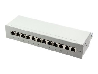 LogiLink Patch Panel Desktop - Krosownica - do montażu na ścianie - CAT 6a - STP - RJ-45 X 12 - jasnoszary, RAL 7035
