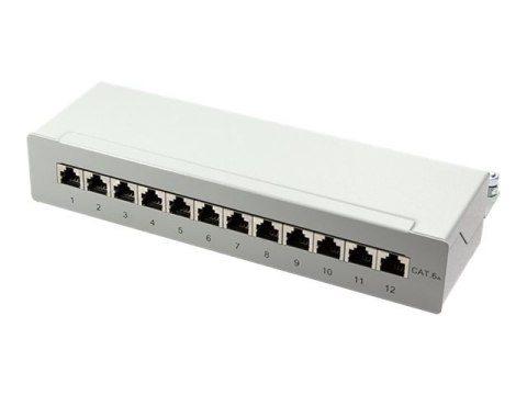 LogiLink Patch Panel Desktop - Krosownica - do montażu na ścianie - CAT 6a - STP - RJ-45 X 12 - jasnoszary, RAL 7035