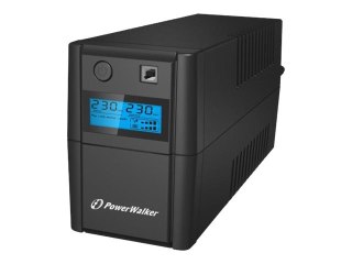 PowerWalker VI 650SE LCD - UPS - AC 230 V - 360 wat - 650 VA - 7 Ah - USB - złącza wyjściowe: 2 - czarny