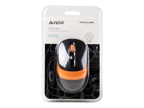 A4Tech FSTYLER Collection FG10 - Mysz - optyczna - 4 przyciski - bezprzewodowa - 2.4 GHz - odbiornik bezprzewodowy USB - pomarań
