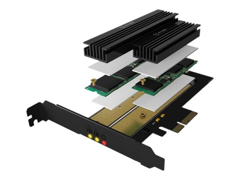 ICY BOX IB-PCI215M2-HSL - Przejściówka interfejsu - M.2 - M.2 Card - PCIe 3.0 x4 - antracyt, czarny