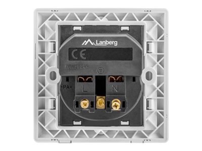 Lanberg - Gniazdko elektryczne - 2P+E - USB, Typ F - z żaluzjami - 1 puszka - 1 gniazdo zasilania, 2 gniazda USB - 2.1 A - biały