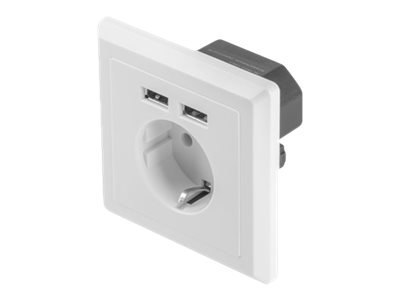 Lanberg - Gniazdko elektryczne - 2P+E - USB, Typ F - z żaluzjami - 1 puszka - 1 gniazdo zasilania, 2 gniazda USB - 2.1 A - biały