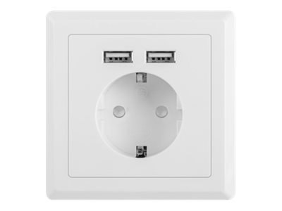 Lanberg - Gniazdko elektryczne - 2P+E - USB, Typ F - z żaluzjami - 1 puszka - 1 gniazdo zasilania, 2 gniazda USB - 2.1 A - biały
