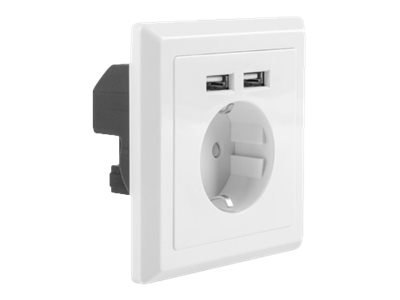 Lanberg - Gniazdko elektryczne - 2P+E - USB, Typ F - z żaluzjami - 1 puszka - 1 gniazdo zasilania, 2 gniazda USB - 2.1 A - biały