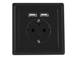 Lanberg - Gniazdko elektryczne - 2P+E - USB, Typ F - z żaluzjami - 1 puszka - 1 gniazdo zasilania, 2 gniazda USB - 2.1 A - czarn