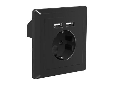 Lanberg - Gniazdko elektryczne - 2P+E - USB, Typ F - z żaluzjami - 1 puszka - 1 gniazdo zasilania, 2 gniazda USB - 2.1 A - czarn