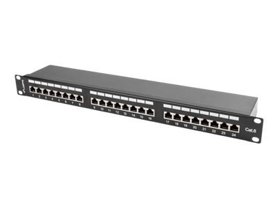 Lanberg PPS6-1024-B - Krosownica - CAT 6 - STP - RJ-45 X 24 - RAL 9004, czarny - 1U - 19"