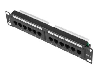 Lanberg PPU6-9012-B - Krosownica - do montażu na stelażu - CAT 6 - UTP - RJ-45 X 12 - RAL 9004, czarny - 1U - 10"