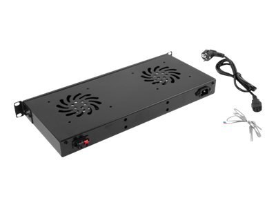 Lanberg - Panel wentylatora w szafie typu rack - z termostat, 2 wentylatory chłodzące - 230 V - RAL 9004, czarny - 1U - 19"