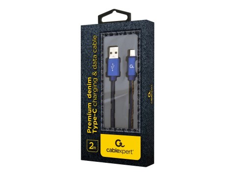 Cablexpert Premium Jeans - Kabel USB - USB-C (M) do USB (M) - USB 2.0 - 2.1 A - 2 m - niebieski, dżins