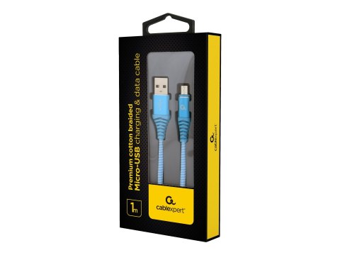 Cablexpert Premium - Kabel USB - Micro-USB Type B (M) do USB (M) - USB 2.0 - 2.1 A - 1 m - biały, niebieski turkus