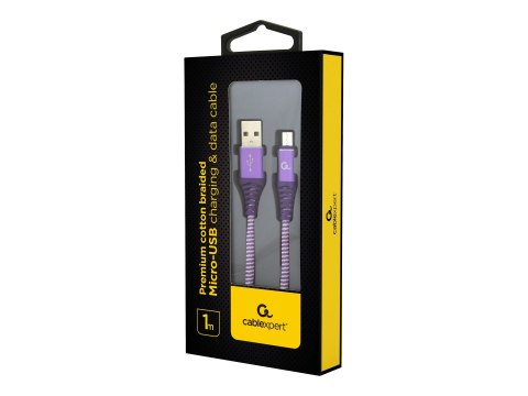 Cablexpert Premium - Kabel USB - Micro-USB Type B (M) do USB (M) - USB 2.0 - 2.1 A - 1 m - biały, purpurowy