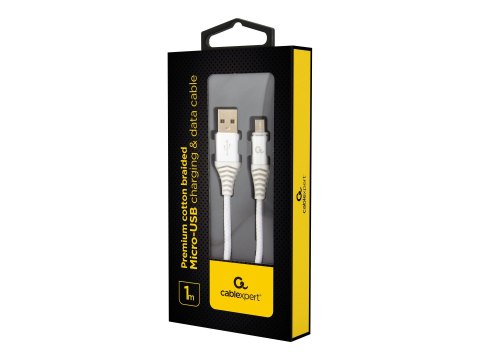 Cablexpert Premium - Kabel USB - Micro-USB Type B (M) do USB (M) - USB 2.0 - 2.1 A - 1 m - biały, srebrny