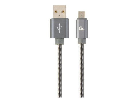 Cablexpert Premium spiral metal - Kabel USB - Micro-USB Type B (M) do USB (M) - USB 2.0 - 2.1 A - 2 m - szary metalik