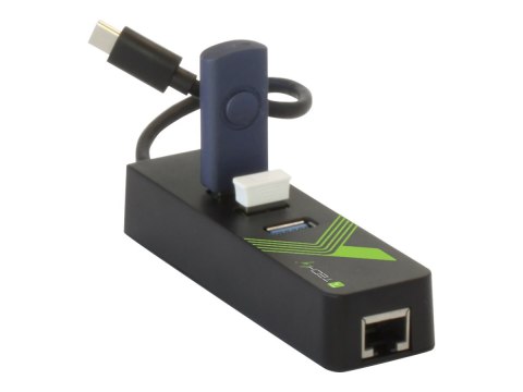 TECHly USB-C Gigabit Ethernet Converter Adapter with 3-Port USB 3.0 Hub - Koncentrator - 3 x SuperSpeed USB 3.0 + 1 x 10/100/100