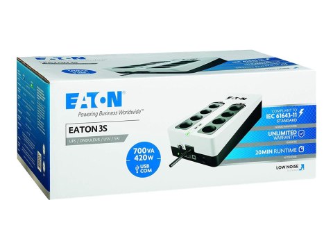 Eaton 3S 700 - UPS - AC 220-240 V - 420 wat - 700 VA - 1 faza - USB - złącza wyjściowe: 8