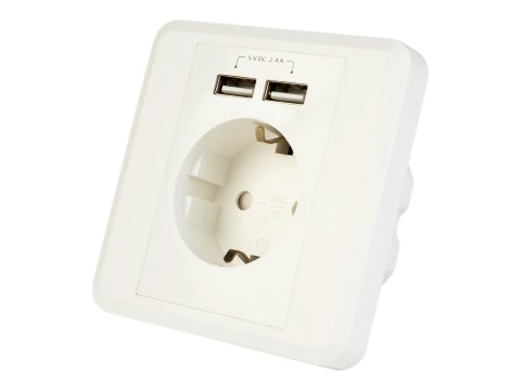 EnerGenie EG-ACU2A2-01 - Gniazdko elektryczne - 2P+E - Typ F, USB - z żaluzjami - 1 puszka - 1 gniazdo zasilania, 2 gniazda USB 