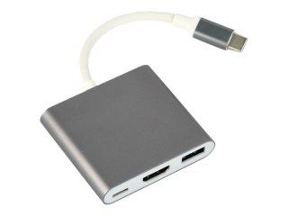 Gembird A-CM-HDMIF-02-SG - Adapter wideo - USB-C męski do HDMI, USB Typ A, USB-C (tylko zasilanie) żeński - obsługa 4K