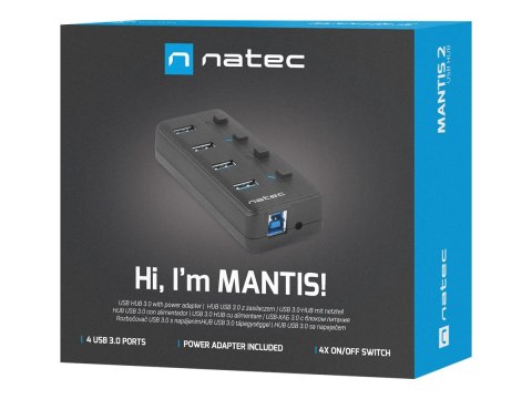 Natec MANTIS 2 - Koncentrator - 4 x SuperSpeed USB 3.0 - stacjonarny