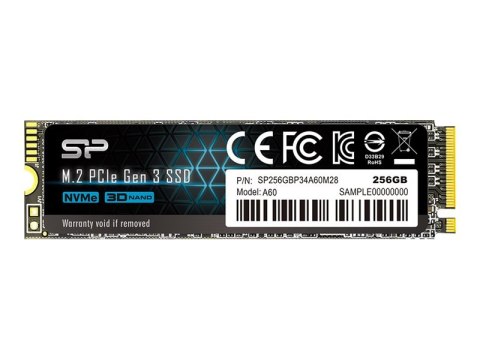 SILICON POWER P34A60 - SSD - 256 GB - wewnętrzny - M.2 2280 - PCIe 3.0 x4 (NVMe)