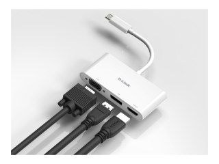 D-Link DUB-V310 - Adapter wideo - USB-C męski do HD-15 (VGA), HDMI, DisplayPort 20-pin żeński - 11 cm - obsługa 4K